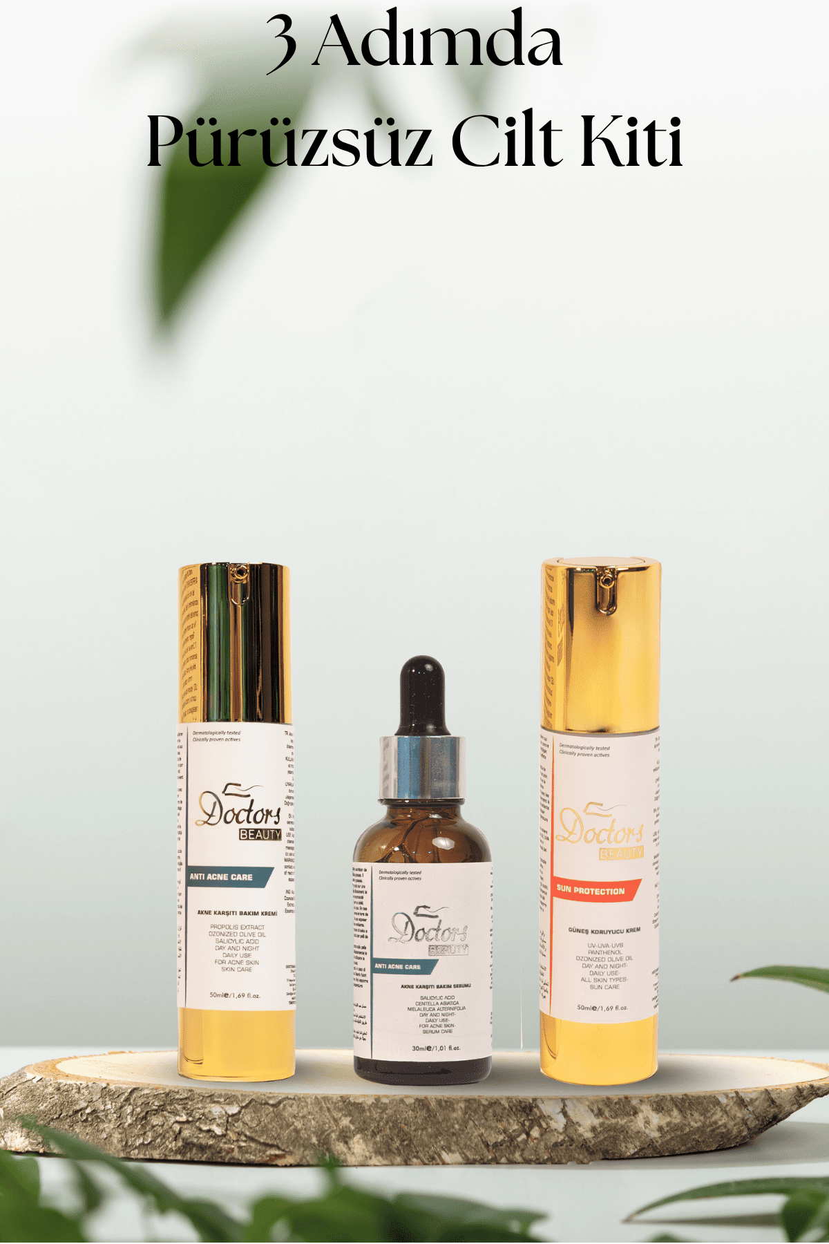 3 Adımda Pürüzsüz ve Akne Karşıtı Cilt Kiti (2 Krem + 1 Serum)